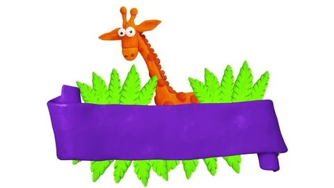 Plaque with leaves and Giraffe. Background for summer design. Alpha matte. Clay Vídeo Stock 74174942
