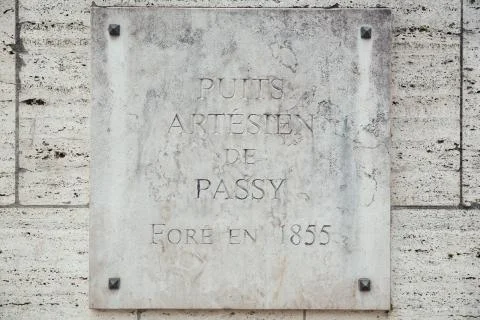 Plaque of the natural source of Passy Stock Photos