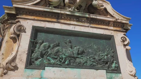 A plaque on the Statue of Prince Eugene of Savoy in Budapest. Stock Footage 129085544
