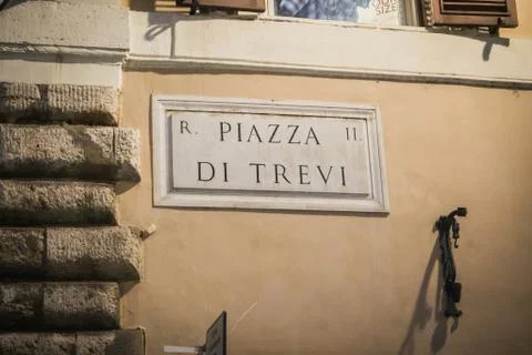 Plaque of Trevi Square in Rome Stock Photos