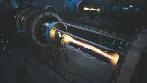 Plasma arc testing. Cylinder containing bright plasma arc and safety systems Stock Footage 339801614