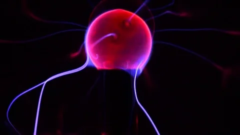 Plasma ball on black background with few strong beams towards bottom Video stock 77011271