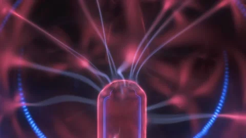 Plasma ball. Electric discharge in nitrogen helium gas mixture inside sphere. Video stock 252033180