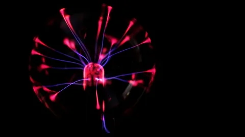 Plasma ball lamp, Tesla Coil experiment with electricity, plasma lamp close-up. Stock Footage 128650177