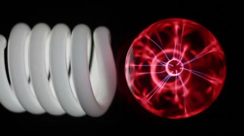 Plasma ball. Lightning and fluorescent lamp reacts to touch. 50 fps Video stock 67533096