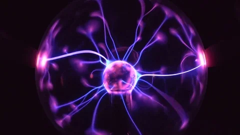 Plasma Ball With Moving Energy Rays, tesla coil, color explosion, 4K Stock Footage 75809263