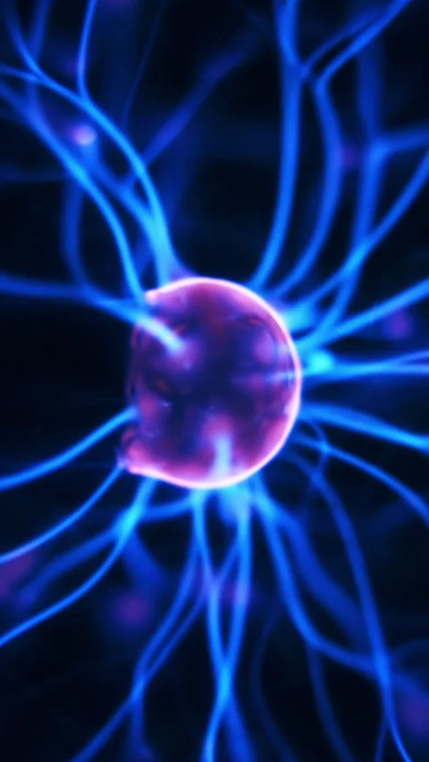 Plasma ball with moving energy rays inside on black background. Vertical video. Stock Footage 273822865