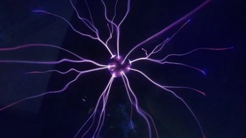 Plasma ball with purple blue rays, closeup. Tesla's energy sector. Stock Footage 281166285