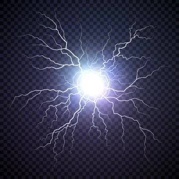 Plasma bolt. Fireball on dark background. Thunder storm flash light. Realisti Stock Illustration