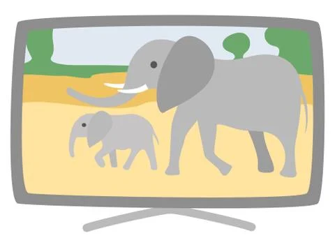 Plasma Broad TV-Set Vector Elephants on Screen 库存插图