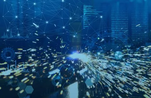 Plasma cutting Artificial intelligence data collection and analysis Fully aut Stock Illustration