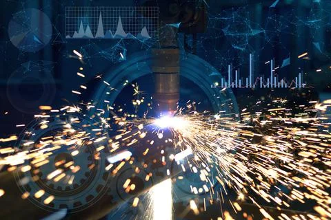 Plasma cutting Artificial intelligence data collection and analysis Fully aut Stock Photos