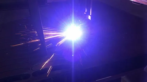 Plasma cutting of metal on an automatic laser machine, laser plasma cutting Stock Footage 115724452