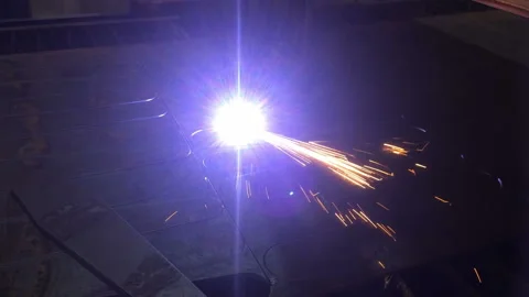 Plasma cutting of metal on an automatic laser machine, laser plasma cutting Stock Footage 115724560
