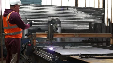 Plasma cutting of metal on a CNC machine. Manufacturing of metal parts. Video stock 274133096