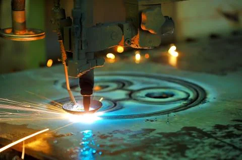 Plasma cutting with sparks Stock Photos