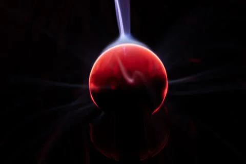 Plasma energy surrounds atom core. Electric field glows bright. Atom core emi Illustration