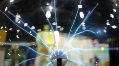 Plasma Globe or Tesla Ball on Science Exhibition 스톡 동영상 58647203