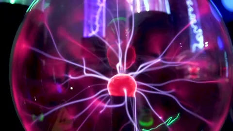 Plasma lamp. High-voltage arc at coil of Tesla. Abstract concept of electric Stock Footage 89168386