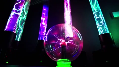 Plasma lamp. High-voltage arc at coil of Tesla. Abstract concept of electric Stock Footage 89168554