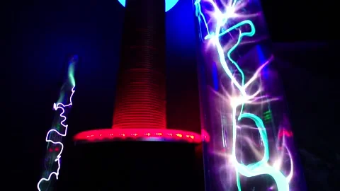 Plasma lamp. High-voltage arc at coil of Tesla. Abstract concept of electric Stock Footage 89168583