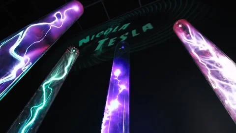 Plasma lamp. High-voltage arc at coil of Tesla. Abstract concept of electric Stock Footage 89168644