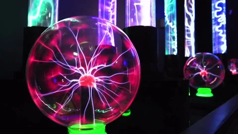 Plasma lamp. High-voltage arc at coil of Tesla. Abstract concept of electric Stock Footage 89168735