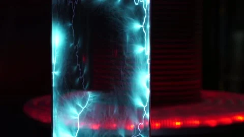 Plasma lamp. High-voltage arc at coil of Tesla. Abstract concept of electric 스톡 동영상 89168818