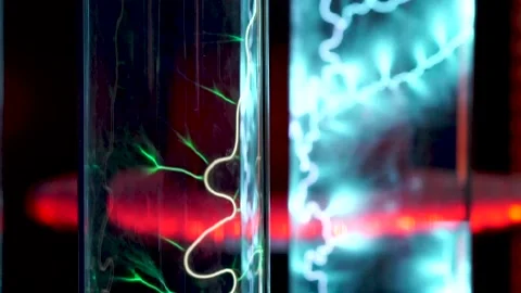Plasma lamp. High-voltage arc at coil of Tesla. Abstract concept of electric Stock Footage 89168858