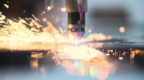 Plasma laser cutting metal sheet with sparks Stock Footage 68906381