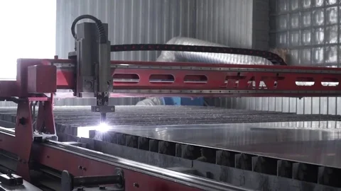 Plasma Laser Cutting Metal Sheet With Sparks Stock Footage 73739734
