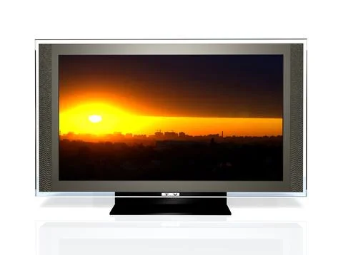 Plasma TV screen. 3D render of a TV with a screen saver. Screen saver Illustrazione stock