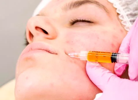 Plasmolifting injection procedure. plasma injection into the skin of the pati Stock Photos