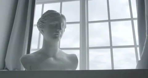 Plaster bust in antique style on the background of the window Stock Footage 194114536