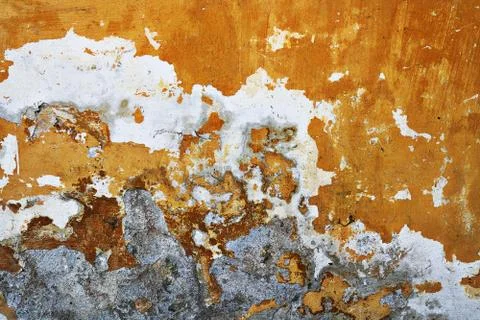 Plaster damaged by humidity, texture of old wall Stock Photos
