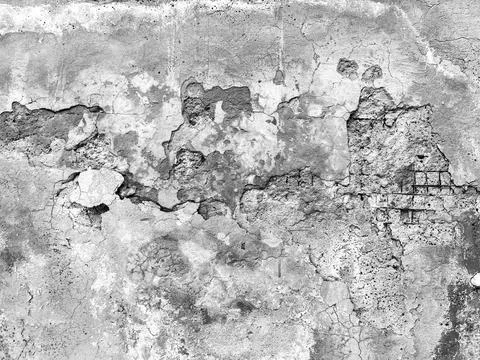Plaster defect on the wall black and white Stock Photos