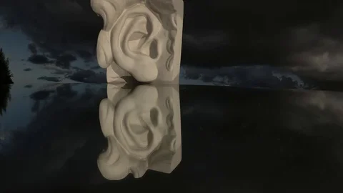 Plaster head  ear for drawing on mirror in space and clouds motion, time lapse 스톡 동영상 116411732