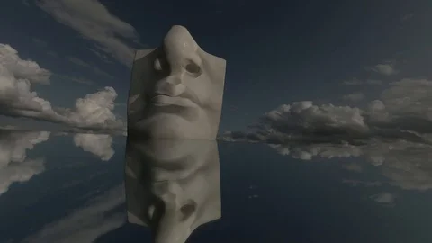 Plaster head fragment ear  on mirror  and clouds motion, time lapse 스톡 동영상 116421392
