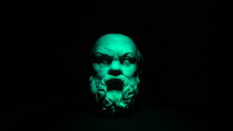 Plaster head in turquoise on the table with beautiful shadows. Stock Footage 137661442