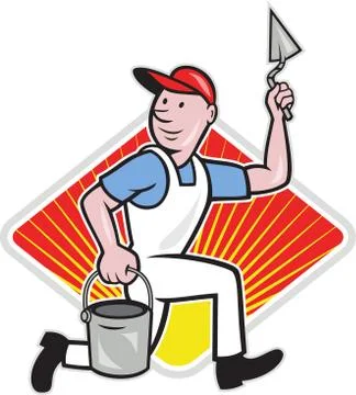 Plaster masonry worker cartoon. Stock Illustration