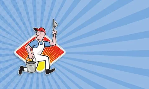 Plaster Masonry Worker Cartoon Stock Illustration