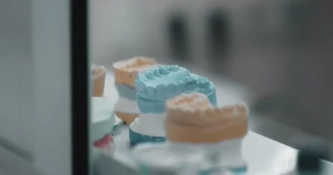 Plaster models of teeth in the dental laboratory Stock Footage 199433261