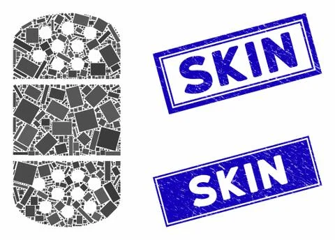 Plaster Mosaic and Scratched Rectangle Skin Stamps Illustrazione stock