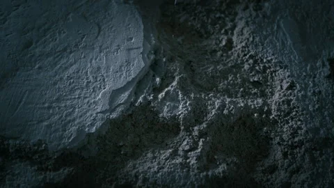 Plaster Texture on cellar wall in flickering in blue tinted light Stock Footage 329009765