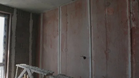 Plaster on the wall prepare Stock Footage 130048772