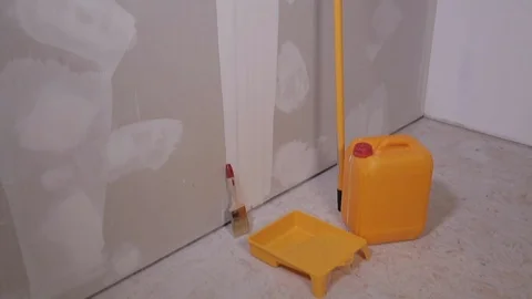 Plasterboard drywall. Preparation for primer Stock Footage 101382992