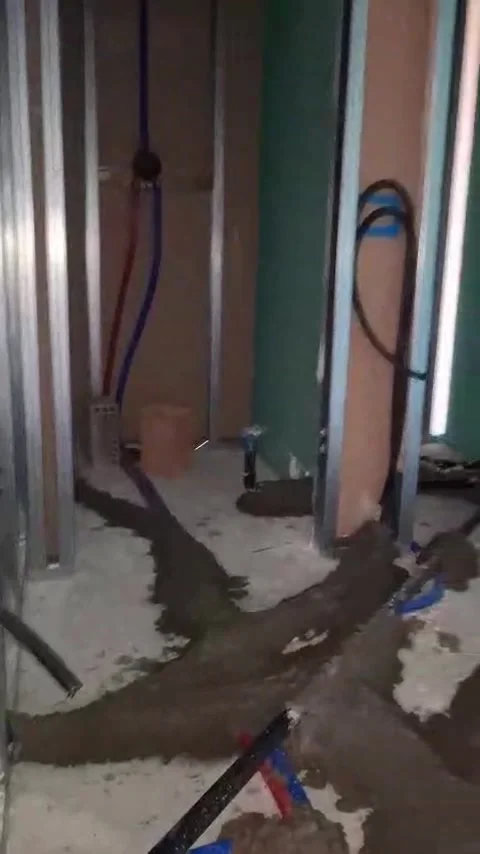 Plasterboard walls and systems under construction Video stock 321004934