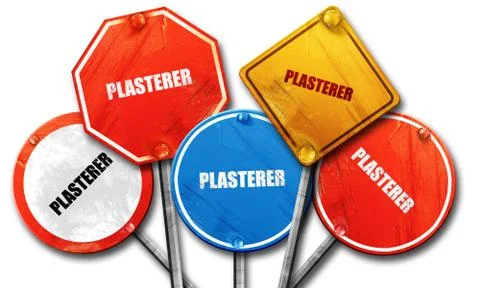 Plasterer, 3D rendering, rough street sign collection Stock Illustration