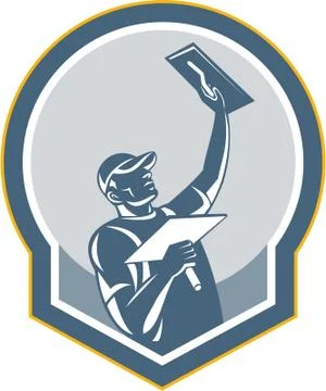 Plasterer masonry worker retro Stock-Illustration