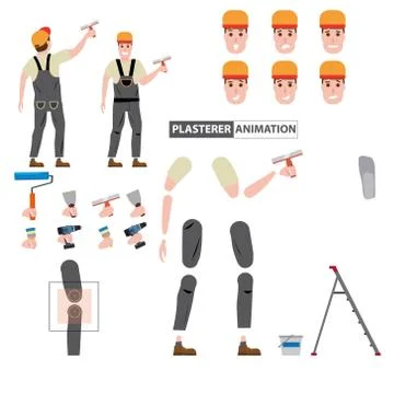 Plasterer profession worker character for animation. Front and back view Stock Illustration